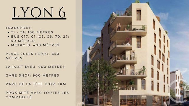 Appartement F3 à vendre - 3 pièces - 61,60 m2 - Lyon - 69006 - RHONE-ALPES